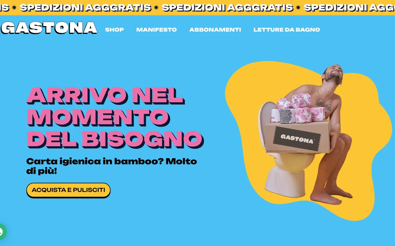 Home page of the Gastona Shopify store at gastona.it: the illustrated hero with the brand's mascot